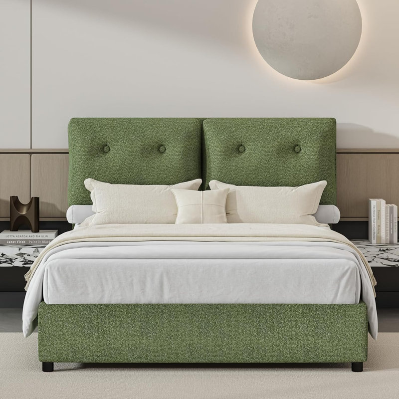 Bed Frames with Headboard, Boucle Bed Frame with Upholstered Headboard, Removable Upholstery, Wooden Slats Support, No Box Spring Needed