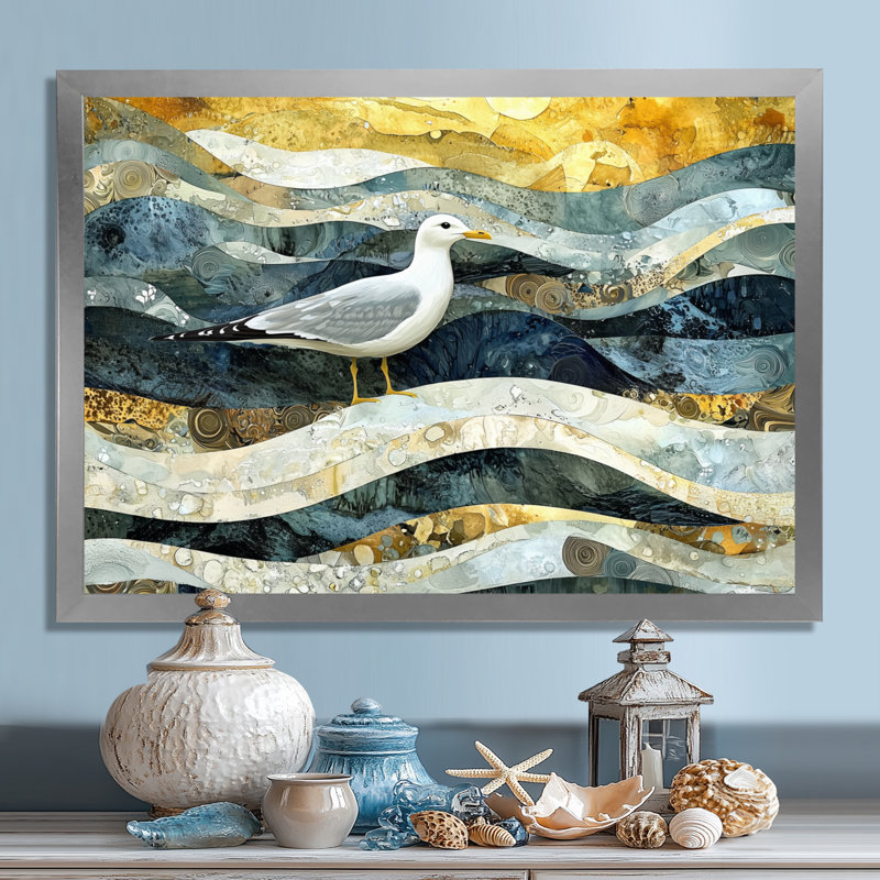Marbre, mouette, vol de la côte II, impression sur toile encadrée, H 30 po x l 40 po, Argent argent