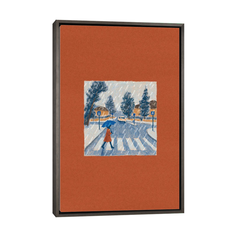 Pluie - reproduction d'art mural - toile encadrée, H 26 po x l 18 po, Impression encadrée sans passe-partout, Gris