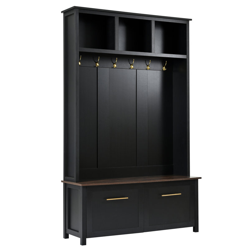 Versatile 4-In-1 Hall Tree With Hooks,  Wood Grain Bench With Multiple Storage Space, Entryway Coat Rack With  Drawers  , Hallway,