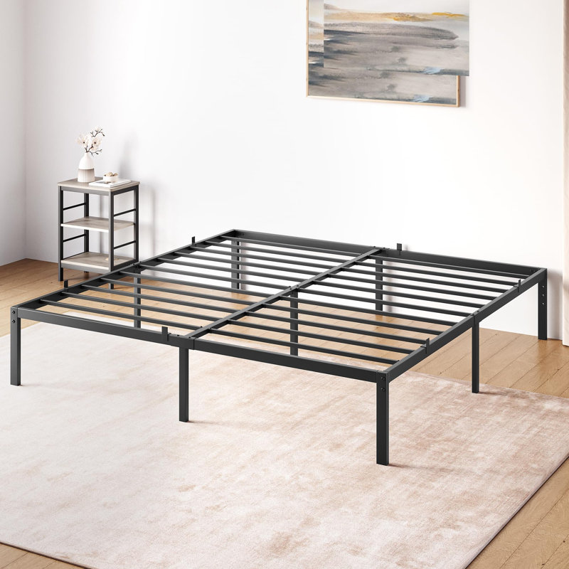 14-Inch King Metal Bed Frame, Heavy Duty Platform with Under-Bed Storage, Noise-Free & DIY Headboard, King