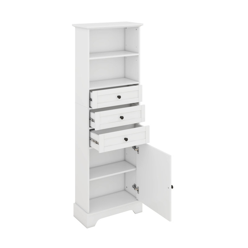 Modern Storage Cabinet With 3 Drawers And Adjustable Shelves, White