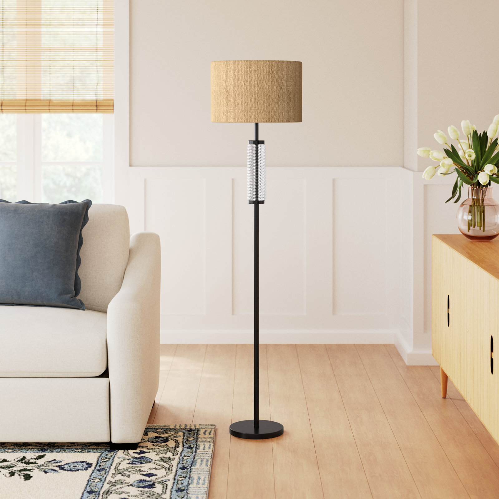 64.5'' Dimmable Floor Lamp, Black/Clear 