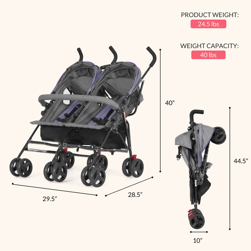 Dream On Me Volgo Twin Umbrella Stroller, Purple/Gray