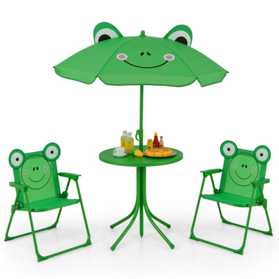 Kids Picnic Table & Chair Set With 2 Folding Chairs & Height Adjustable Umbrella Green by Zoomie Kids