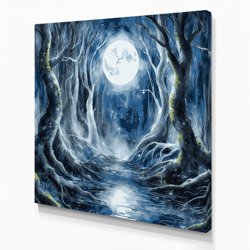 SciFi Enchanted forest moonlight Gray Canvas Wall Art, 32" H x 32" W