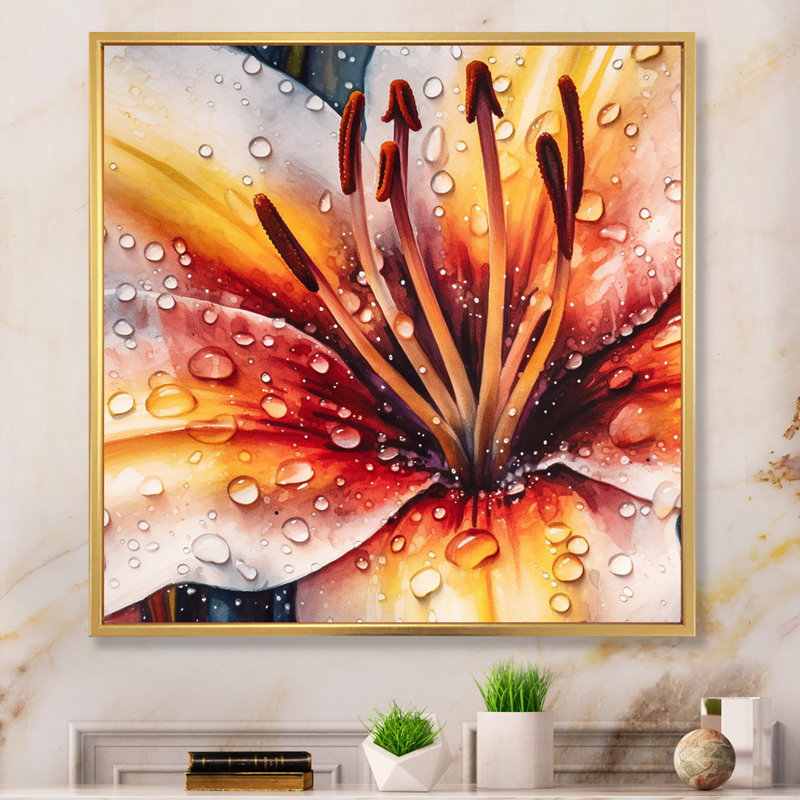 Sérénade orange sur toile, H 16 po x l 16 po x P 1 po, Cadre flottant doré