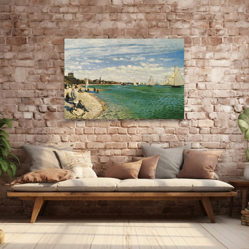 Regatta At Sainte-Adresse 1867 Classic Coastal Wall Art Print by Claude Monet - Wrapped Canvas Print, 101.6cm H x 152.4cm W