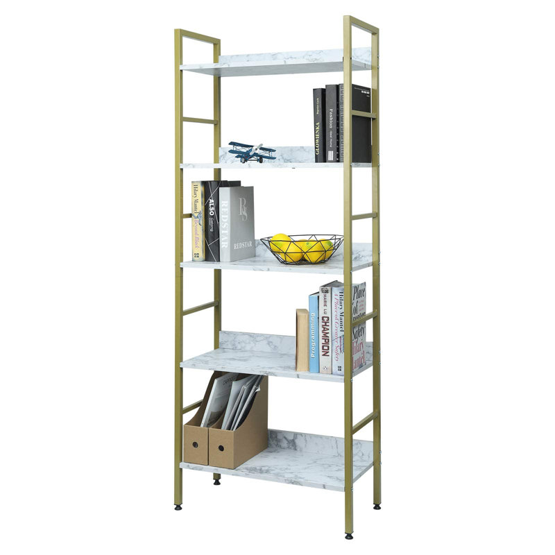 Seacliff 160cm H x 60cm W Metal Etagere Bookcase, White/Gold