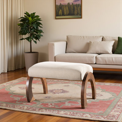 Incanto Light Beige Fabric Upholstered Walnut Brown Finish Ottoman, 15.58'' H X 23.18'' W X 19.67'' D