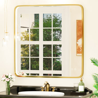 36"x36" Rectangle LED Bathroom Mirror, Metal Frame Vanity Mirror with Lights, Anti-fog, Dimmable&3 Colors Temperatures Adjustable, Memory Fuction