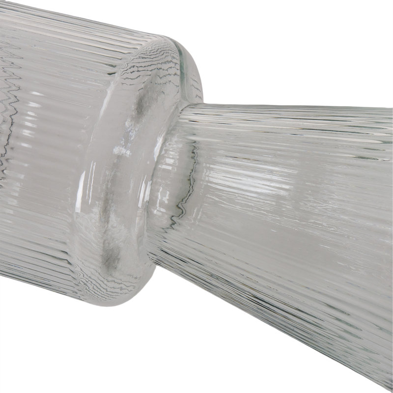 H7.5 Inch Ribbed Glass Vase, Crystal Glass Flower Vase, Fluted Clear Vases For Flowers, Mini Flower Vase For Living Room, Dining Table, Entryway, Centerpiece, Wedding