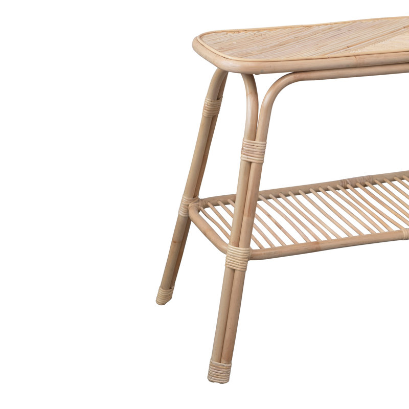 Hand-Woven Rattan Console Table with Shelf