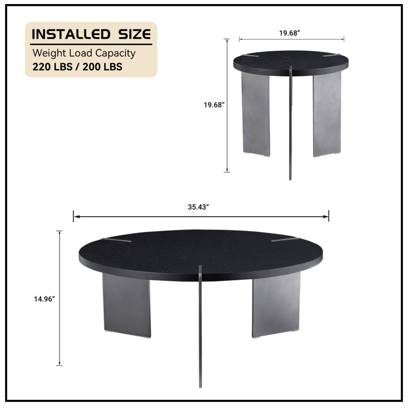 Ensemble de tables basses rondes 2 pièces, Noir, noir, noir, noir