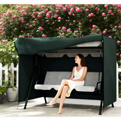 Housse de chaise de balançoire d'extérieur - Tissu foncé, respirant, cordon de serrage pour serrer, grande fermeture à glissière facile à utiliser, pliante compacte, l 80,75 po x l 48,75 po x H 64,5 po, protège-chaises de patio, étanchéité réglable,