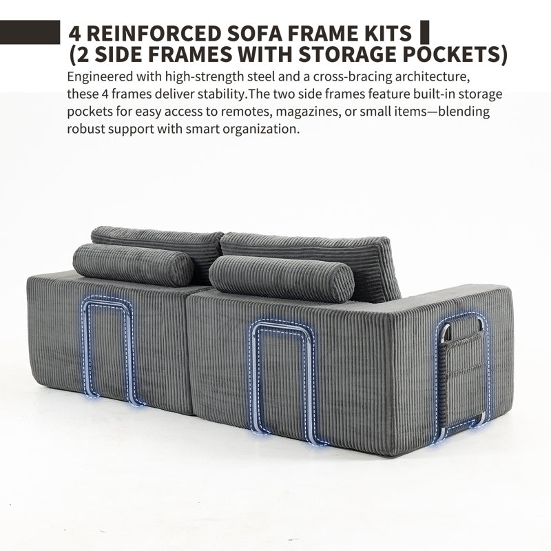 3 Seater Corduroy Sofa, Grey