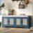 Rustic Storage Bench Multifunctional Wood Entryway Shoe Bench With Removable Cushion, Woven Rattan Doors & Adjustable Shelves For Hallway, Living Room (Antique Navy+Beige )-1175618483