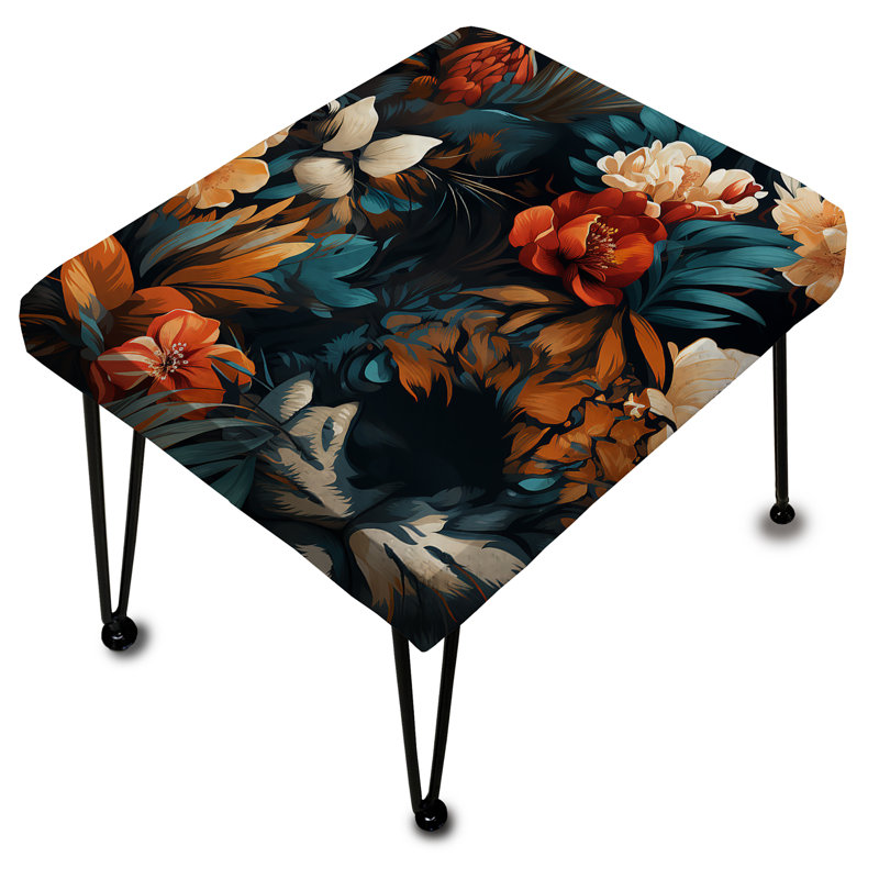 Repose-pieds rectangulaire multicolore à motif de fleurs tropicales noires Allure