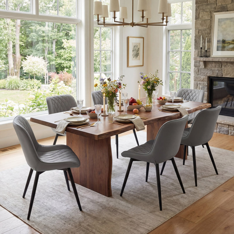 Modern Dining Chairs Faux Leather Upholstered Kitchen Chairs Side Chair With Metal Legs, Gray