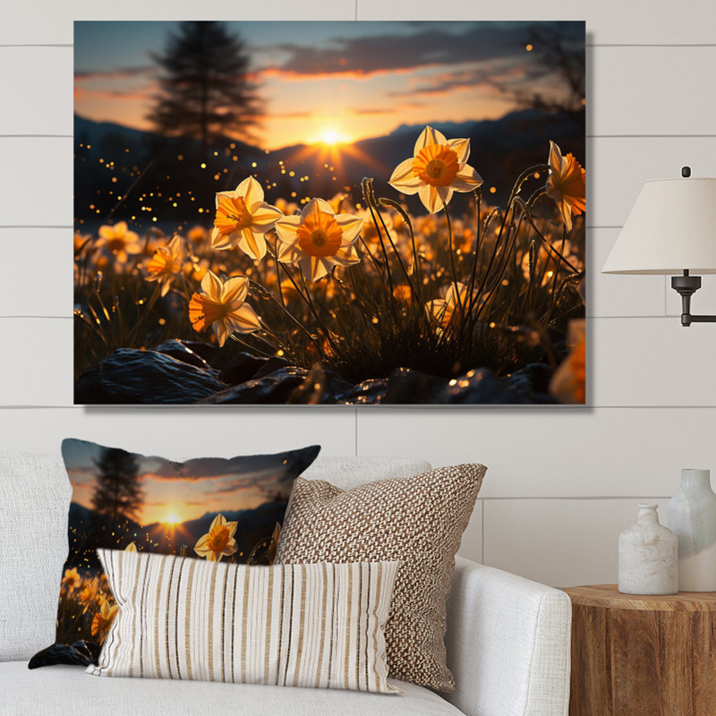 Daffodils Field Sunset I - impression, 24" H x 32" W, Toile tendue