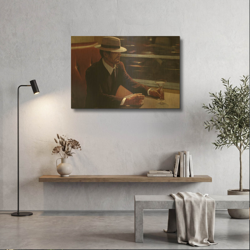  «Dry Martini Dining Car» par Myles Sullivan, art mural en métal doré, 36 po x 24 po, 36"x24"