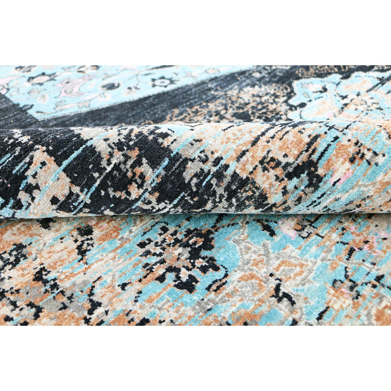 Hand Knotted Wool Oriental Area Rug in Turquoise/Gray/Black/Beige, Rectangle 9' x 12'