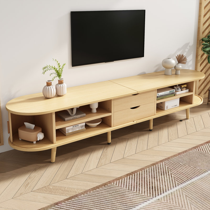 Unfinished TV Stand for TVs up to 58" with Fireplace Included, Natural