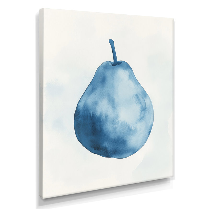 «Cool Blue Minimal Pear Fruit Study I», décoration murale artistique bleue, H 20 po x l 12 po, Toile tendue