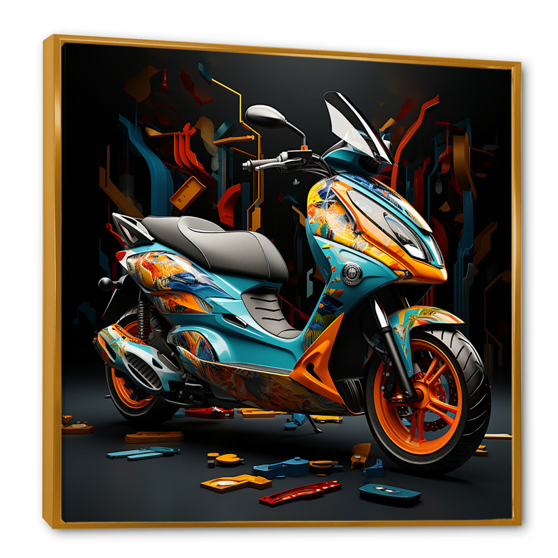 Voyage en scooter géométrique, Cadre flottant doré, H 30 po x l 30 po