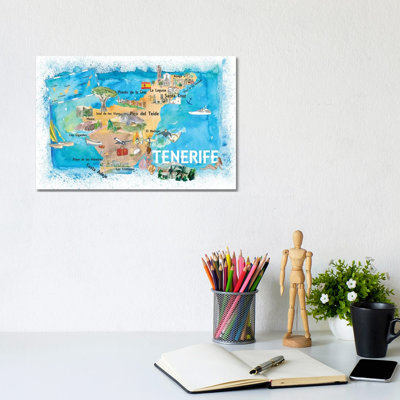 Tenerife Canarias Spain Illustrated Map with Landmarks and Highlights 1 Piece Wrapped Canvas Wall Art