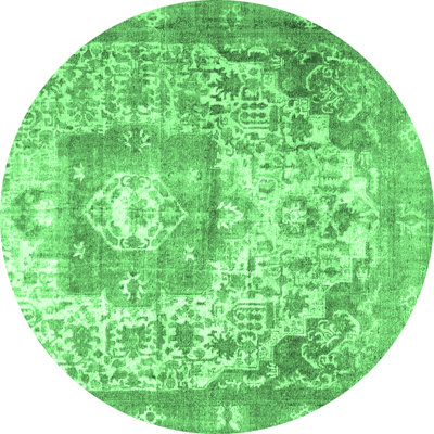 Tapis oriental en laine / polyester tissé à la machine en vert / gris