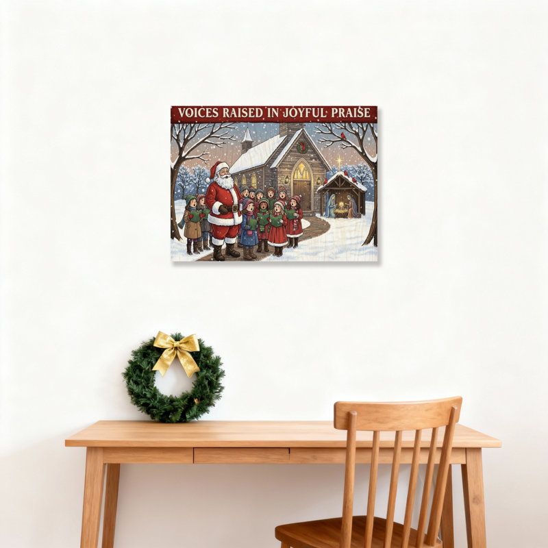 «Santa Claus Caroling», art mural sur toile, H 12 po x l 18 po