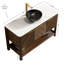 Meuble-lavabo de salle de bain INDIGO 48 po, armoire de rangement autoportante en contreplaqué avec 3 portes diagonales et tablette ouverte, lavabo en céramique à motif de pierre noire et plateau en pierre frittée blanc de Carrare, grain de bois noyer foncé-131095734