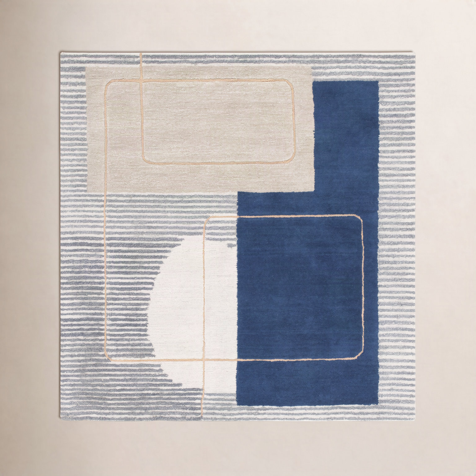 Lacy Hand-Tufted Geometric Wool Rug, Square 7'