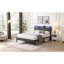 Lit plateforme tapissier classique gris en métal avec lumières DEL, tête de lit et station de charge pour la chambre à coucher