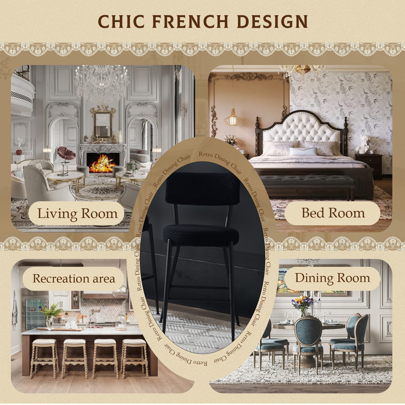 Ensemble de 2 tabourets de bar rembourrés en métal et tissu Teddy, Tissu gris foncé / cadre noir