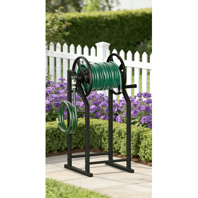 Garden Hose Reel With 3.9 FT Leader Hose And Stainless Fitting, Outdoor Hose Holder Holds 125 FT Of 5/8 Inch Hose, Freestanding Metal Stand For Yard Lawn