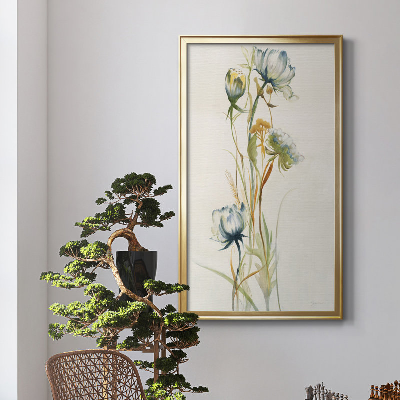 «Late Summer Wildflowers I», reproduction d'art, H 40 po x l 20 po x P 1,25 po, Toile encadrée dorée, Pas de tapis