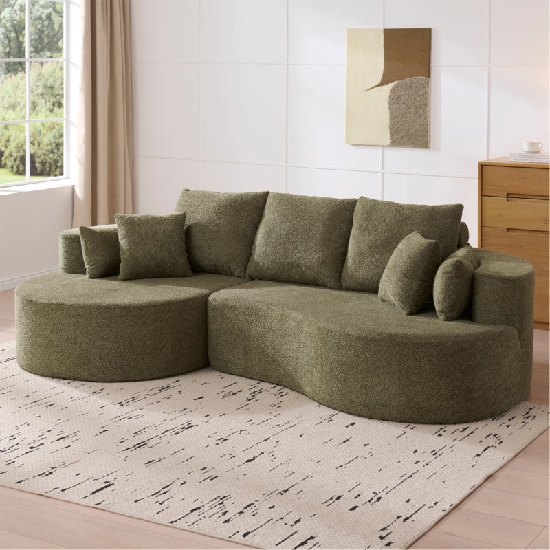 106 po Canapé modulaire courbé en tissu 2 pièces, méridienne, vert forêt, Tissu vert