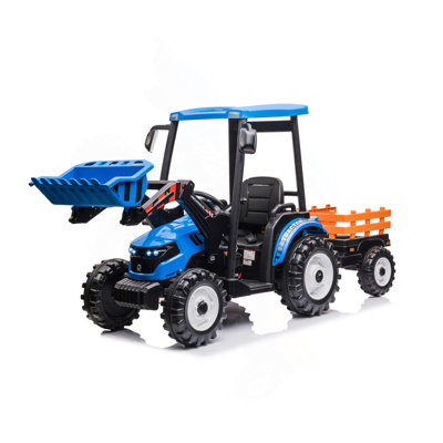 24V Kids Ride On Tractors With Parent Remote Control, Pedal Tractors With Working Loader And Backhoe Digger, Kids' Ride On Car Toys 24V Battery Powered Electric Vehicles With Trailer, Digger (Blue)
