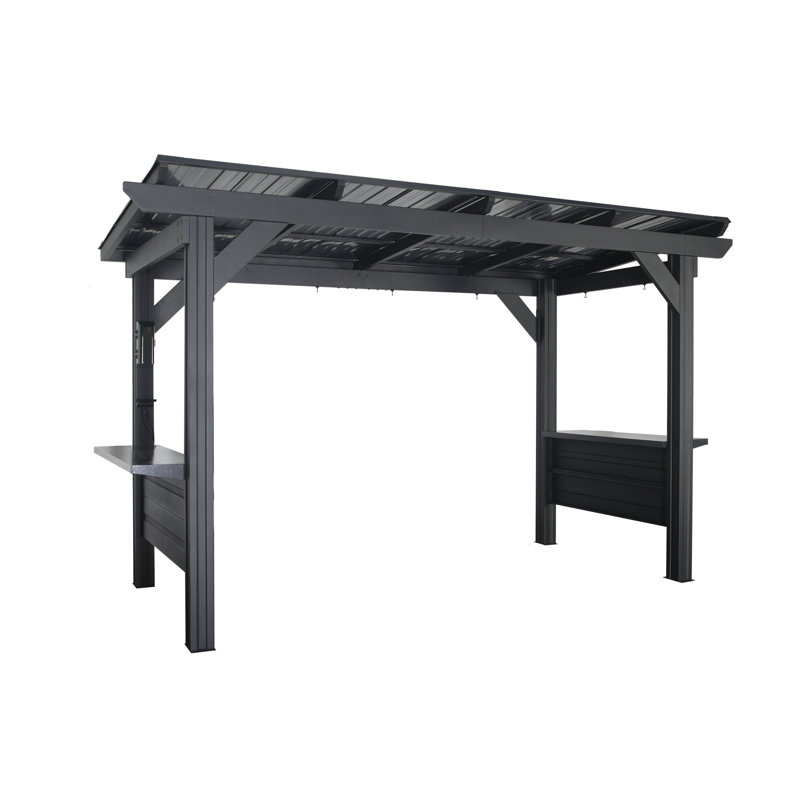 Backyard Discovery Rockport XL 12' x 6' Galvanized Steel Hardtop BBQ Grill Gazebo with Bar Tops and PowerPort