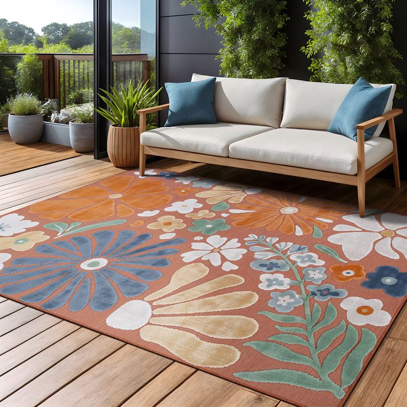 Tapis floral d'intérieur pour l'extérieur, Rectangle 4' x 6', Orange
