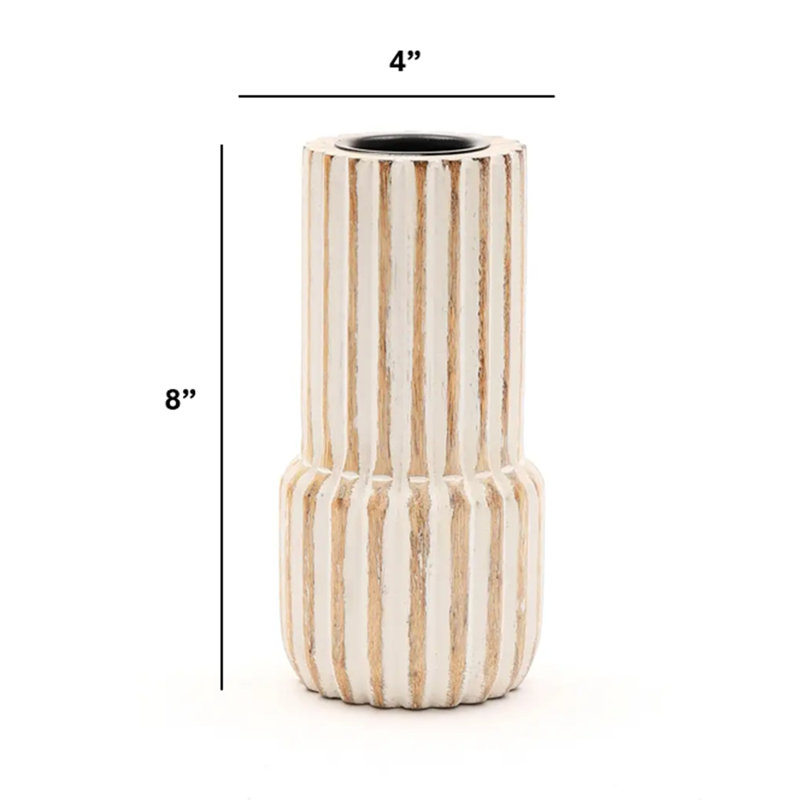 Wood Candle Holder | Decorative Wooden Candle Holder | Whitewash Finish | 4x8", 8" H X 4" W X 4" D