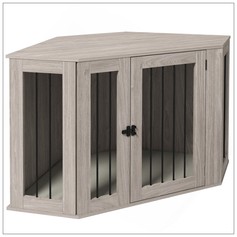 Meuble de coin en coin avec coussin, table de bout élégante pour chiens de grande taille, brun noyer, conception peu encombrante
