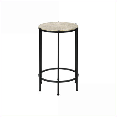 Table basse en pierre stratifiée peu encombrante avec pieds en métal noir, facile à nettoyer pour le salon / la chambre à coucher