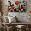Toile, composition abstraite vibrante dans un style cubiste avec art mural, arrangement dynamique de formes géométriques incluant des cercles, art mural-218464366