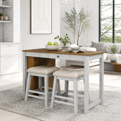 Ensemble de table de bar avec prise de courant, rangement et 2 tabourets