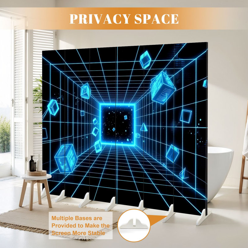 6 panneaux de paravent pliable paravent tunnel néon royal cubes cubes flottants grille de toile futuriste séparateur de pièce autoportant cloison de protection cloison d'intimité