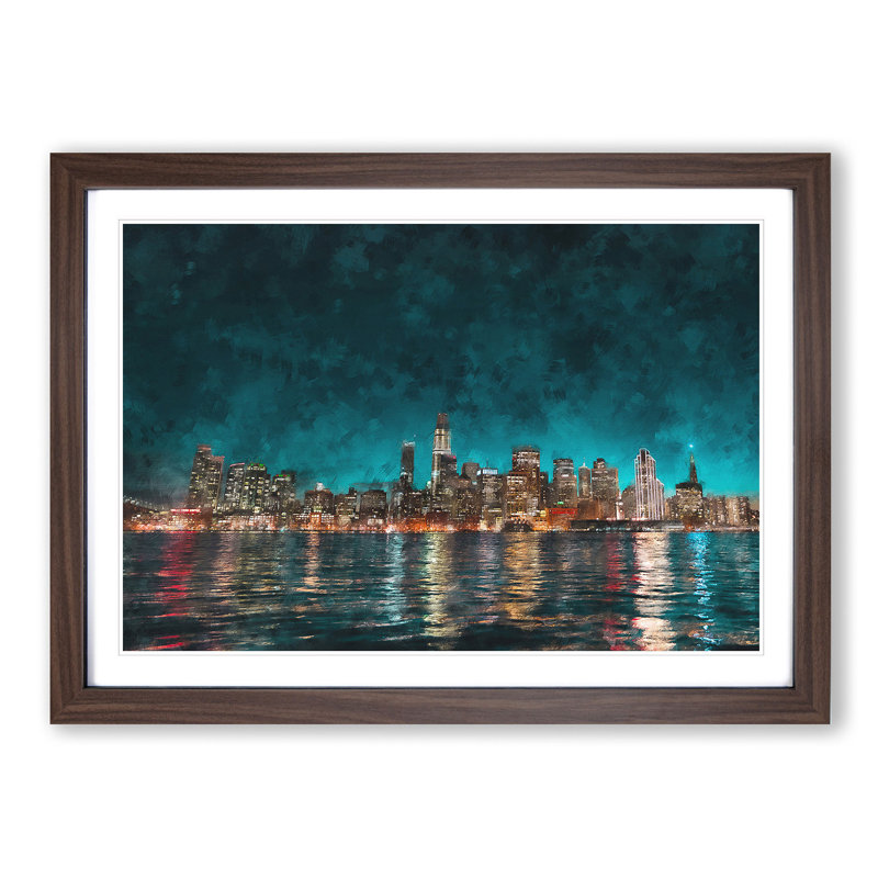 Reflection of the San Francisco Skyline - Picture Frame Painting Print on MDF, 45cm H x 63cm W x 2cm D, Walnut Framed