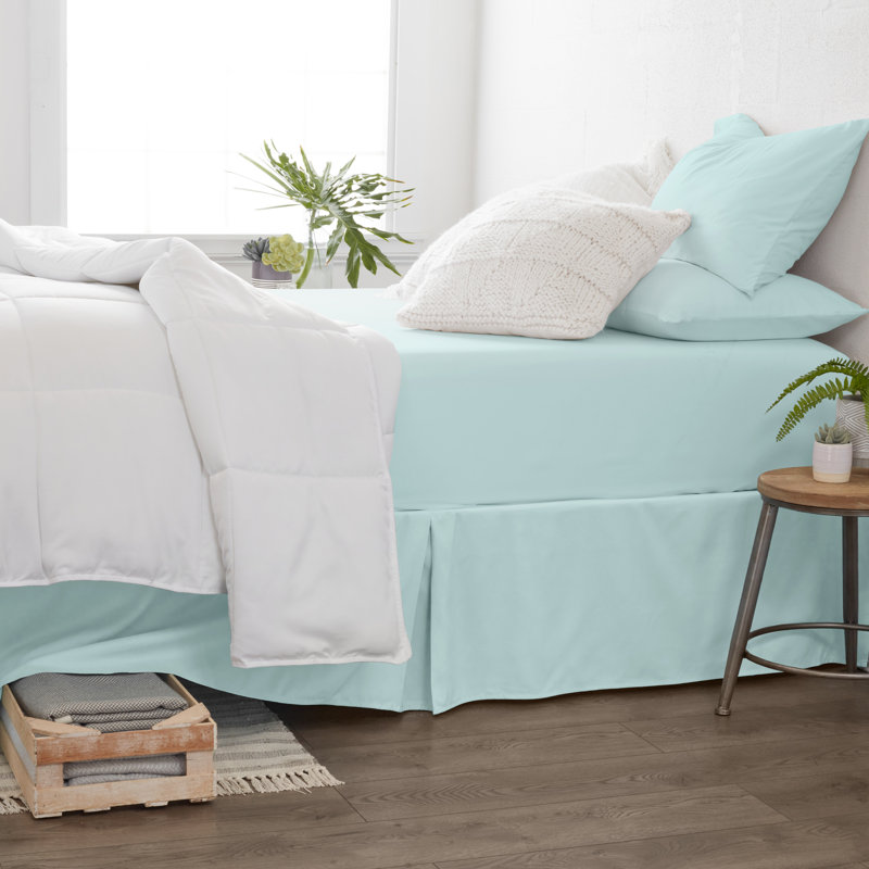 Sateen Double Brushed Microfiber Sheet Set, Full Sheet Set + Fitted Sheet + 2 Pillowcases, Sky Blue